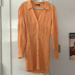 ASOS long sleeve ruched dress. Orange. Size 6. Never worn